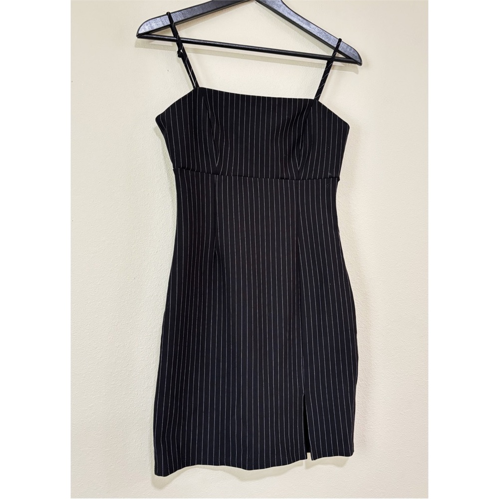 Forever 21 Black Pinstripe Spaghetti-Strap Mini Dress